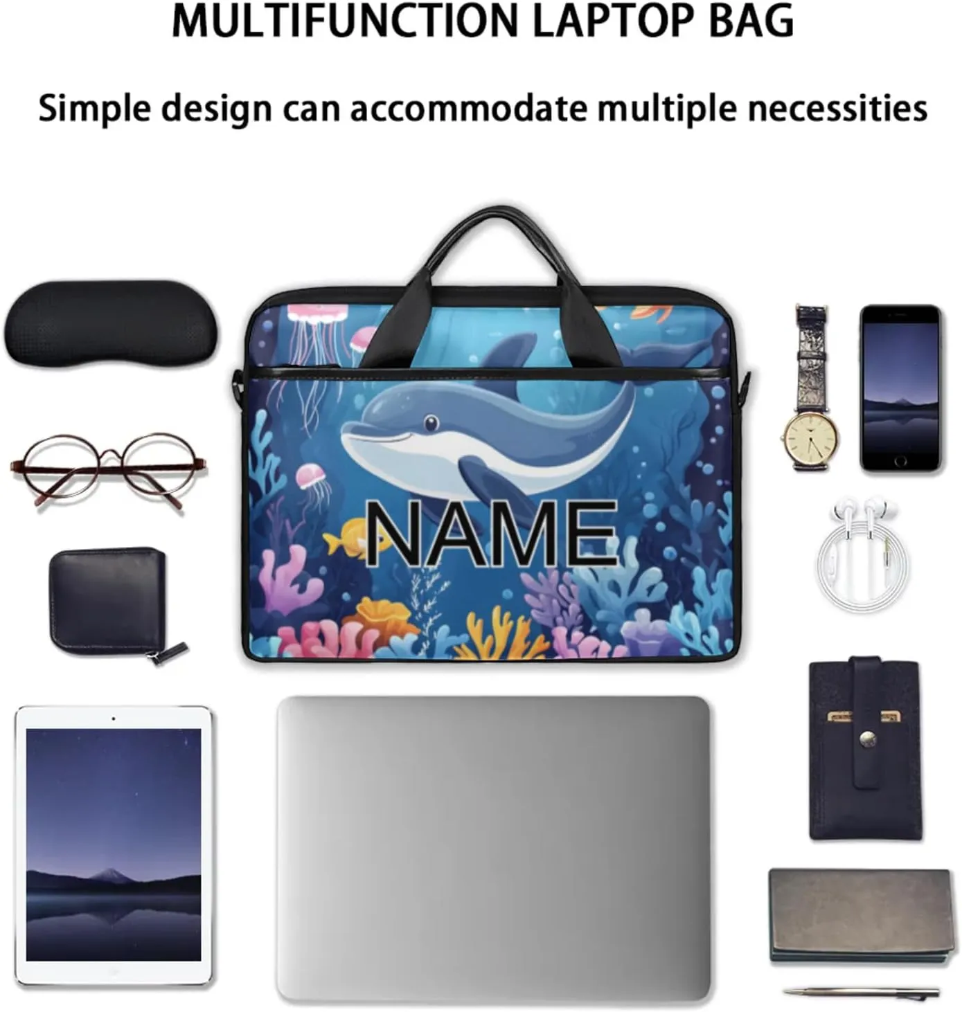 Custom Laptop Bag with Name Personalized 15 Inch Shoulder Computer Bag