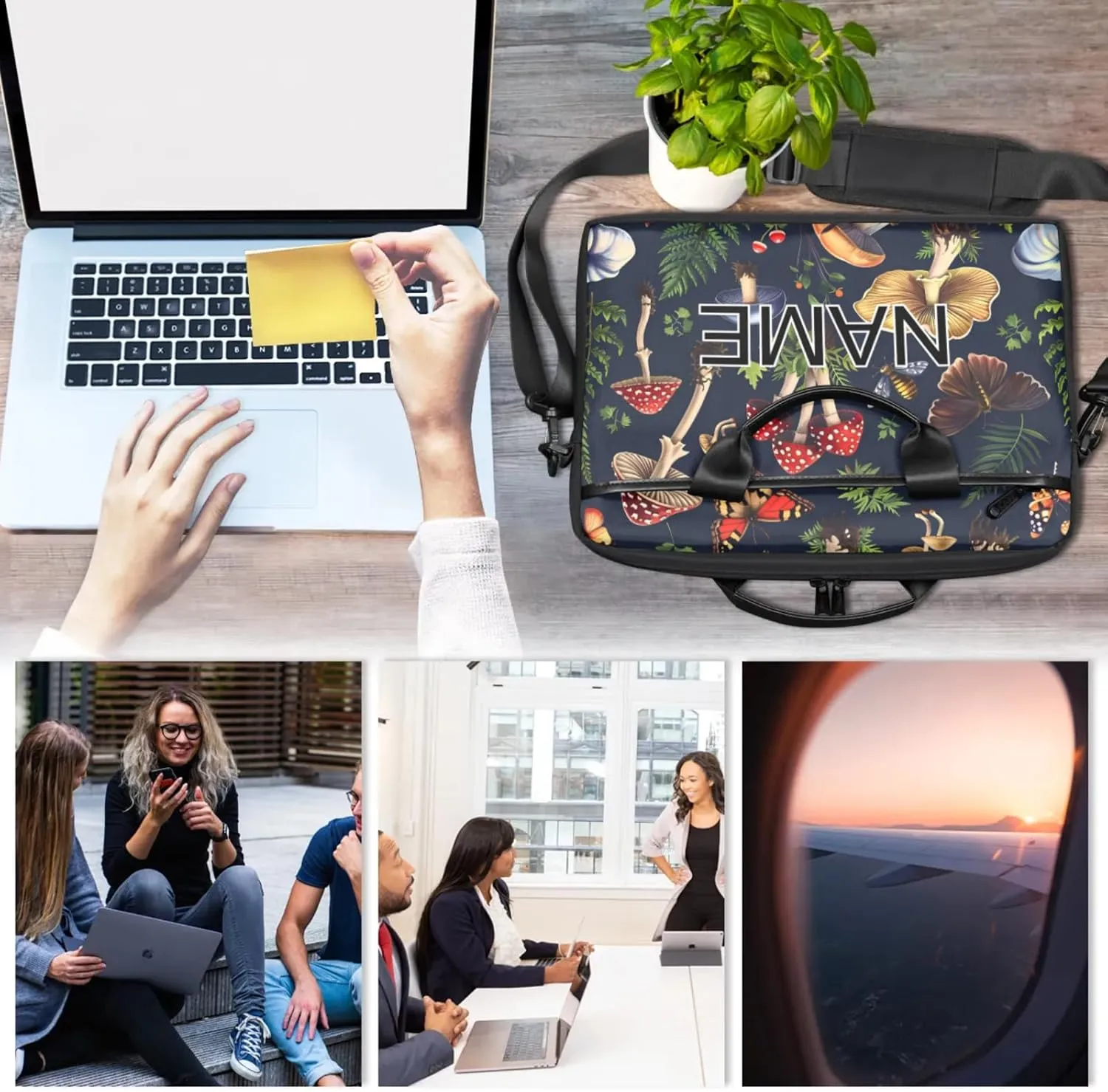 Custom Laptop Bag with Name Personalized 15 Inch Shoulder Computer Bag