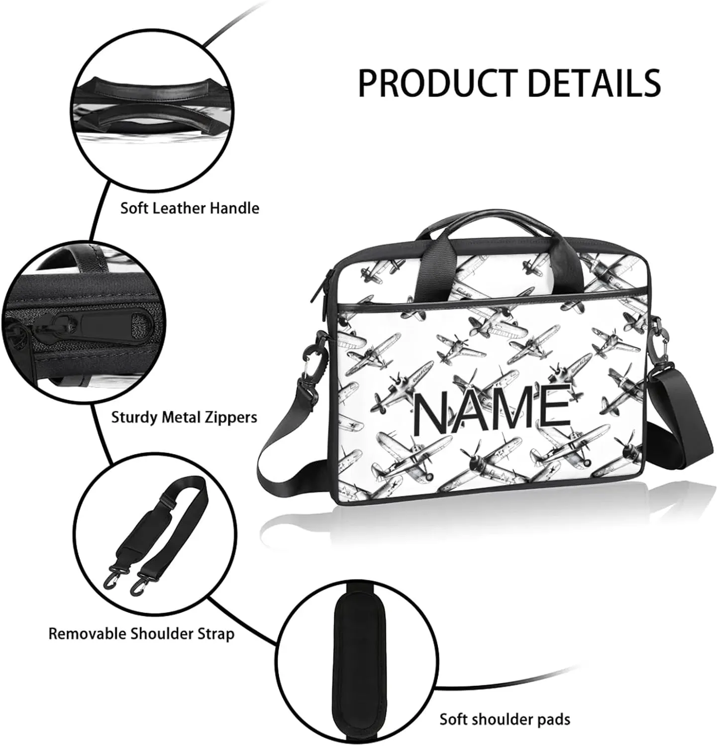 Custom Laptop Bag with Name Personalized 15 Inch Shoulder Computer Bag