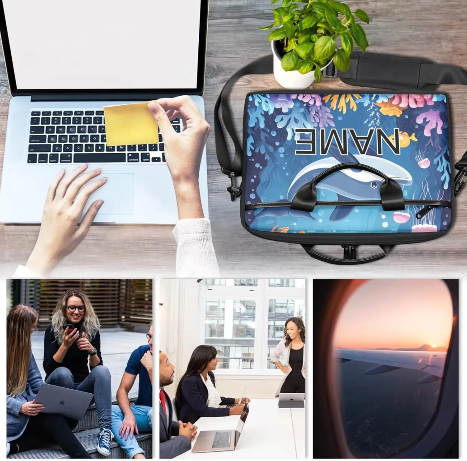 Custom Laptop Bag with Name Personalized 15 Inch Shoulder Computer Bag