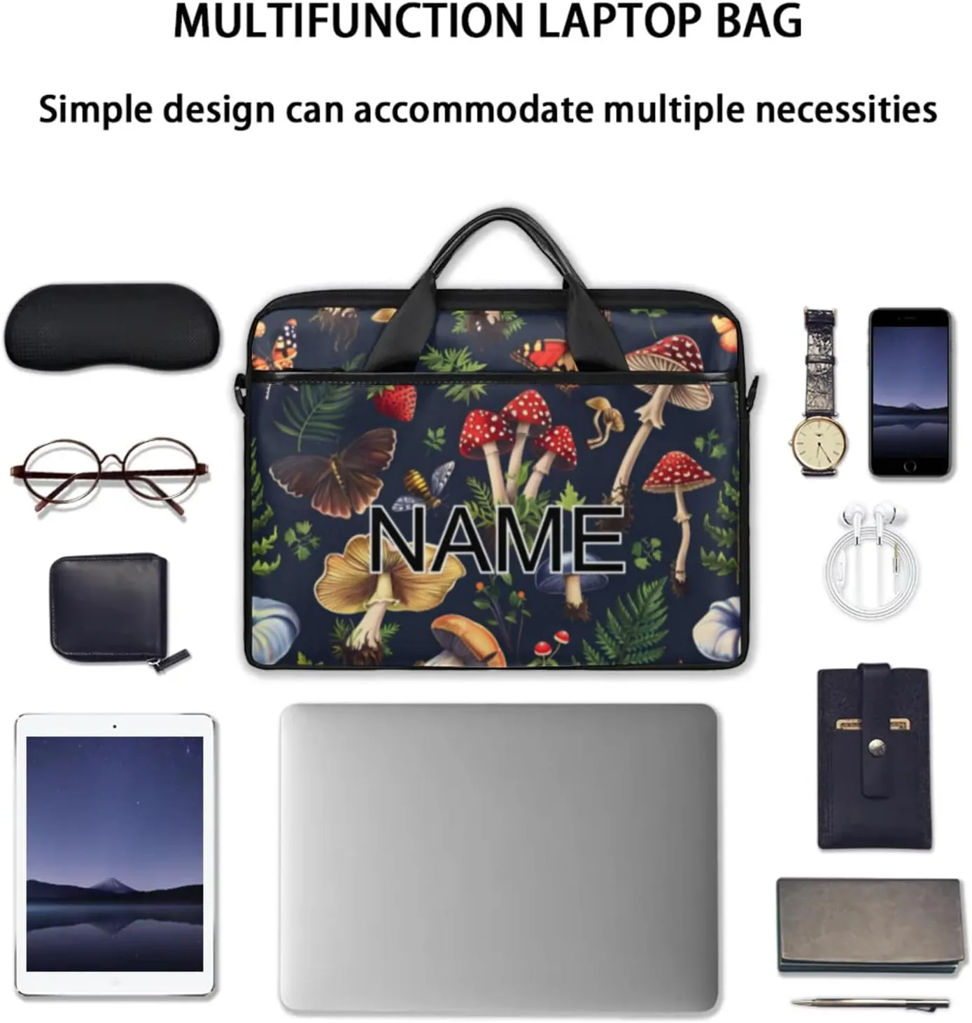 Custom Laptop Bag with Name Personalized 15 Inch Shoulder Computer Bag