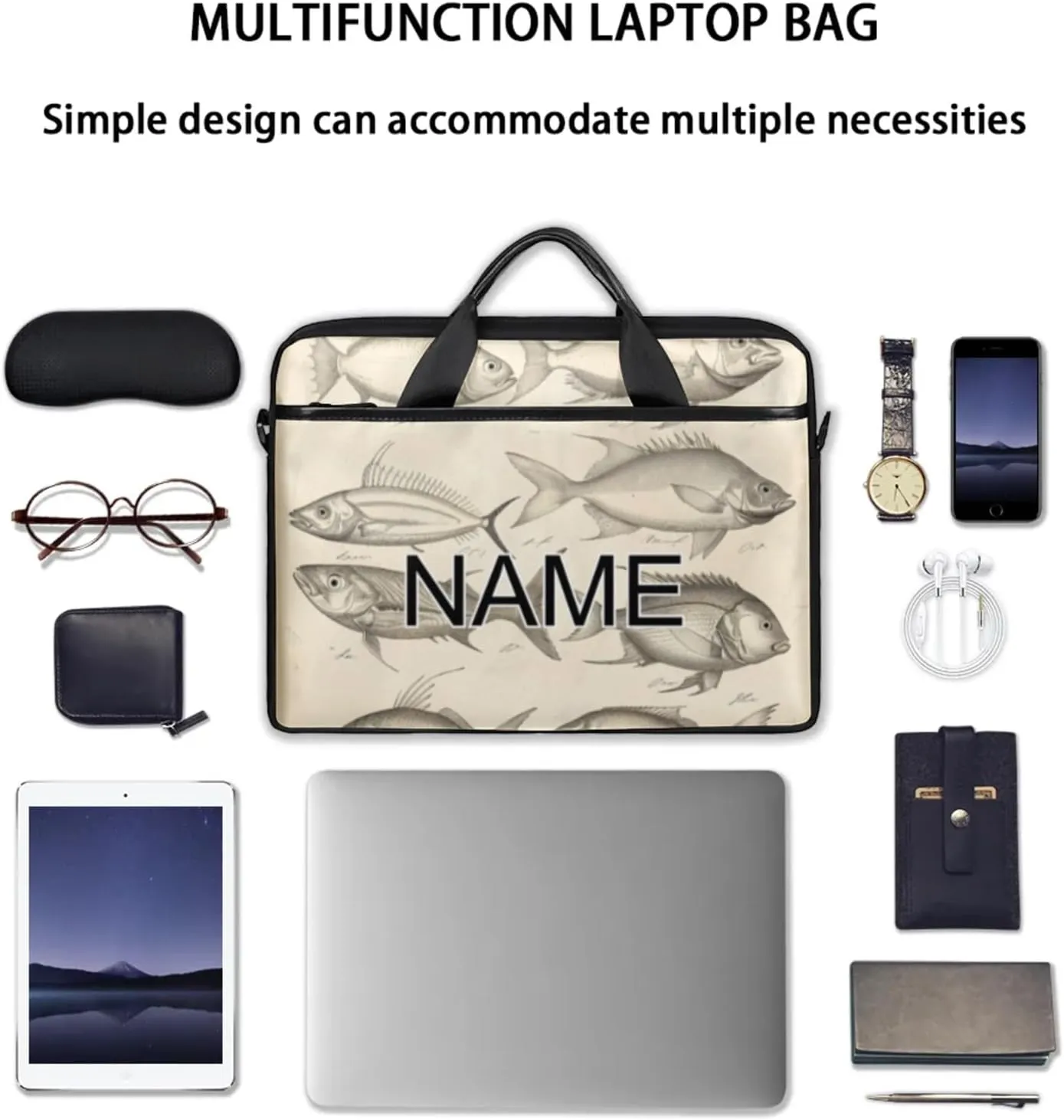 Custom Laptop Bag with Name Personalized 15 Inch Shoulder Computer Bag
