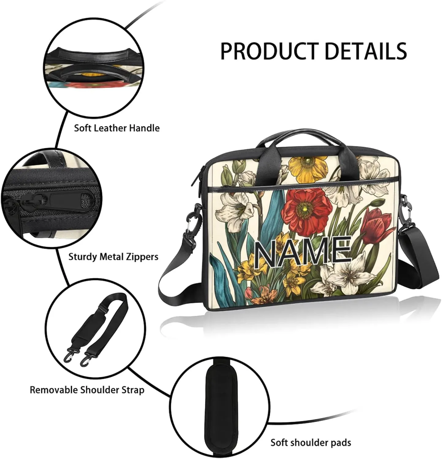 Custom Laptop Bag with Name Personalized 15 Inch Shoulder Computer Bag
