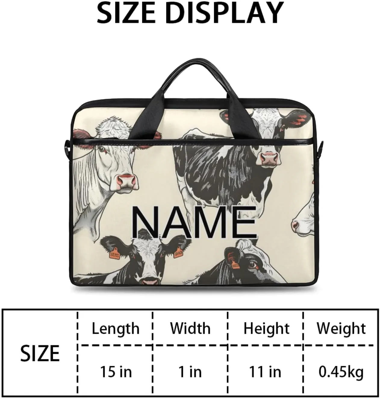 Custom Laptop Bag with Name Personalized 15 Inch Shoulder Computer Bag