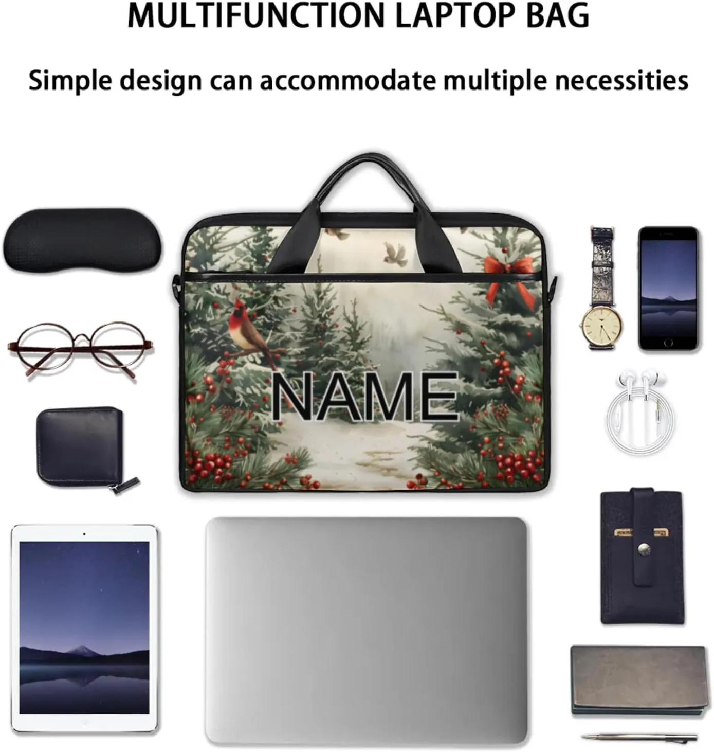 Custom Laptop Bag with Name Personalized 15 Inch Shoulder Computer Bag