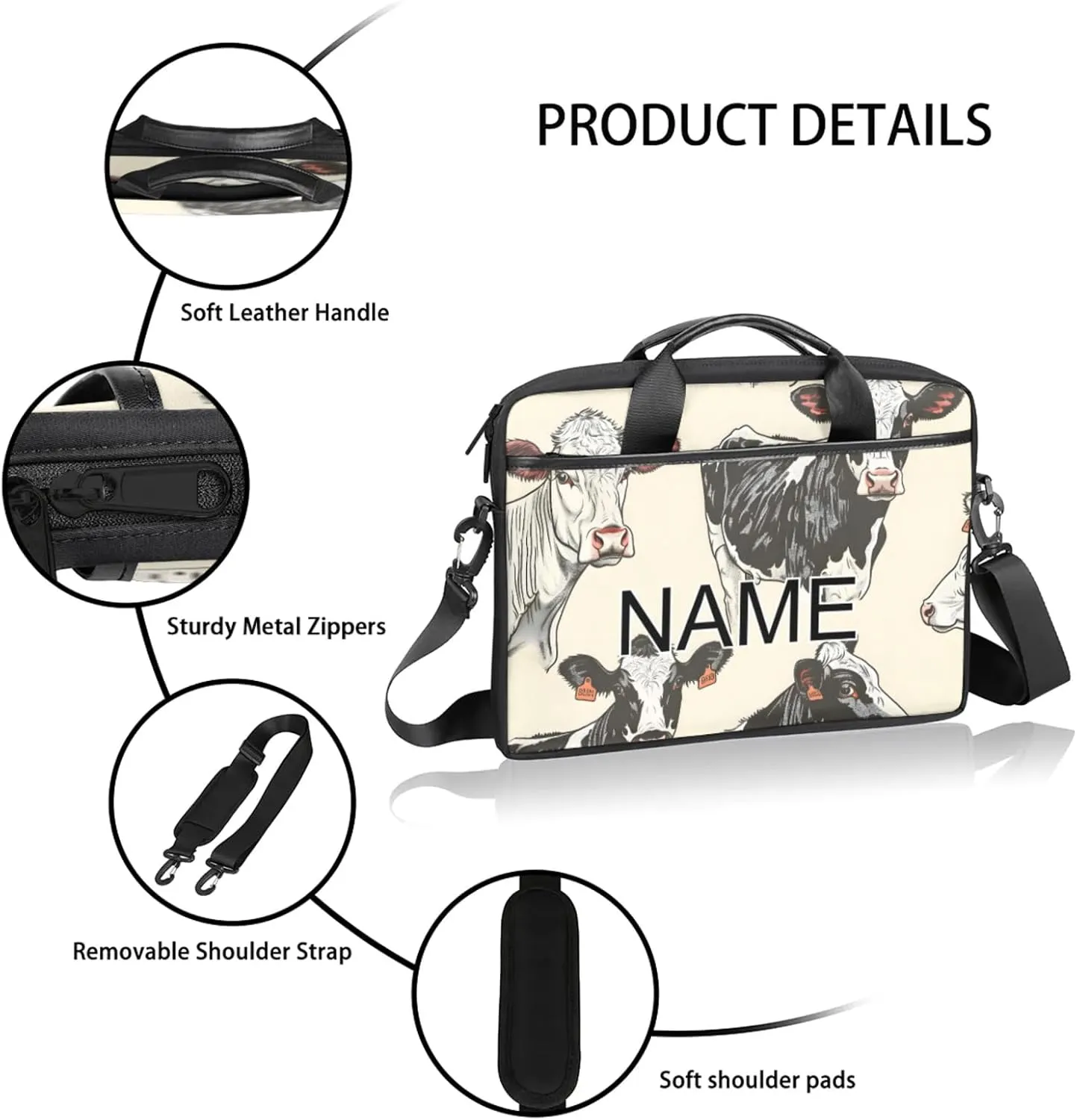 Custom Laptop Bag with Name Personalized 15 Inch Shoulder Computer Bag