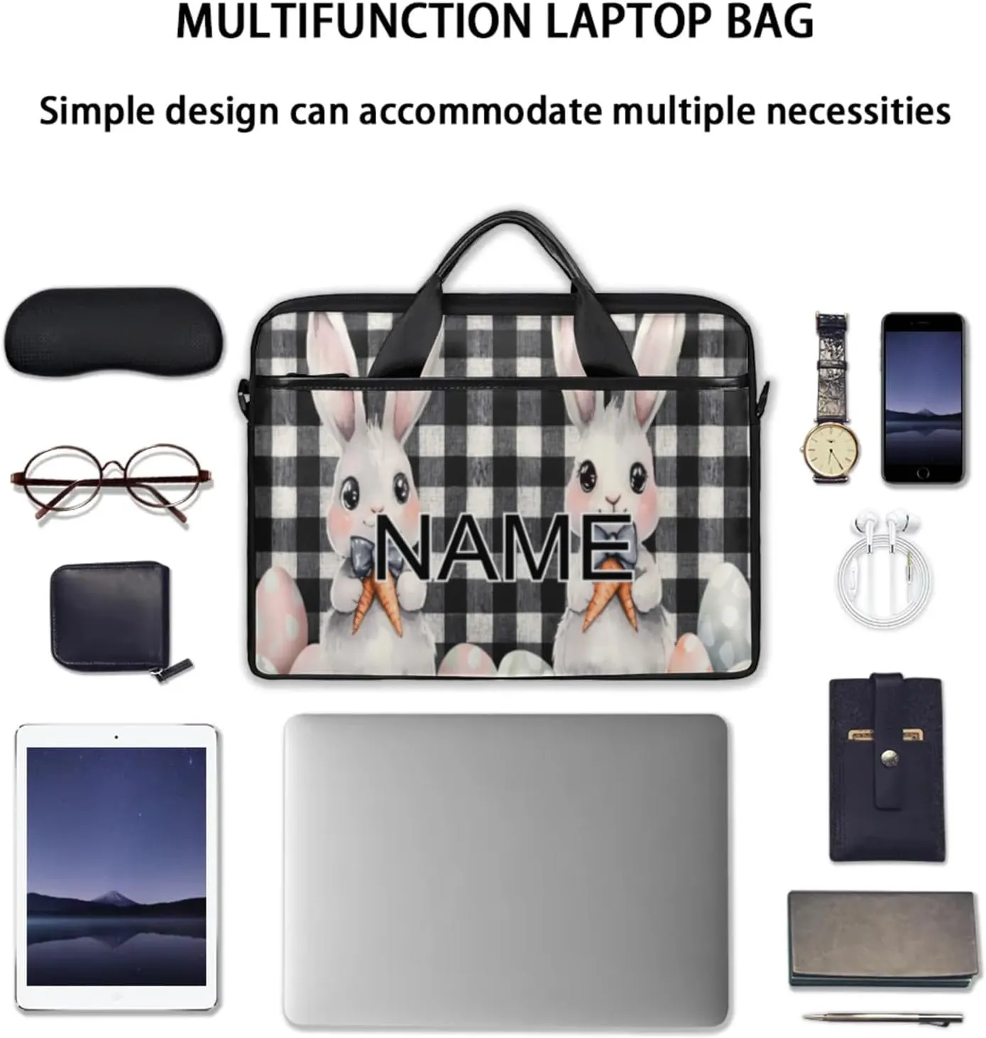 Custom Laptop Bag with Name Personalized 15 Inch Shoulder Computer Bag
