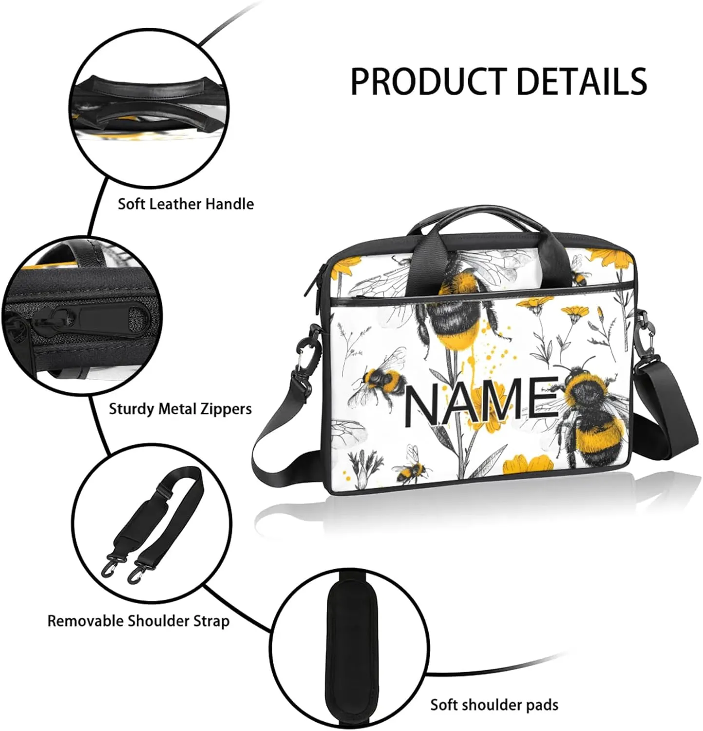 Custom Laptop Bag with Name Personalized 15 Inch Shoulder Computer Bag
