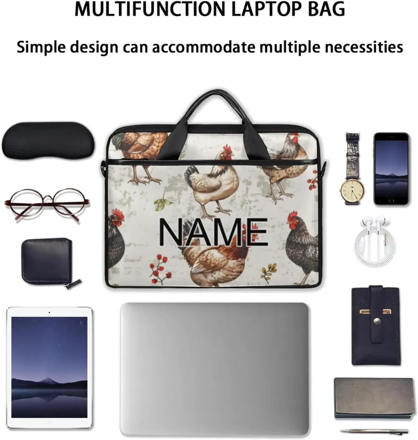 Custom Laptop Bag with Name Personalized 15 Inch Shoulder Computer Bag