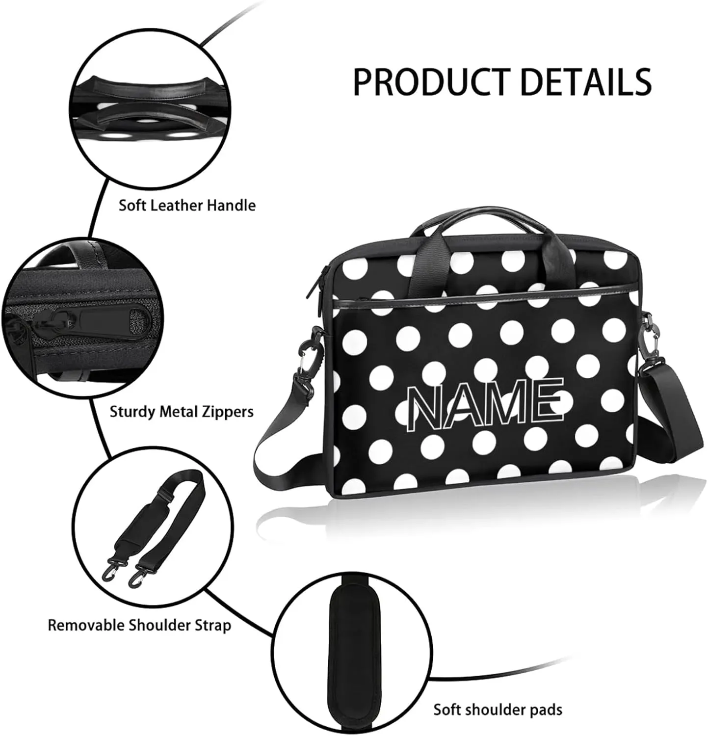 Custom Laptop Bag with Name Personalized 15 Inch Shoulder Computer Bag