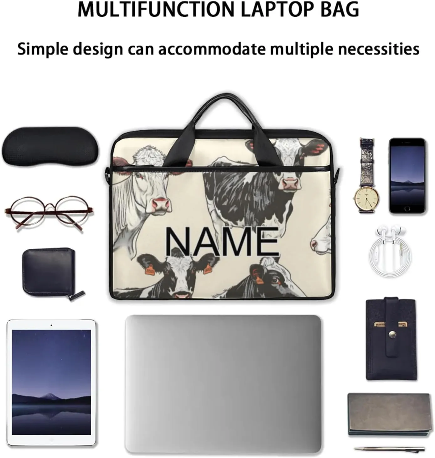 Custom Laptop Bag with Name Personalized 15 Inch Shoulder Computer Bag
