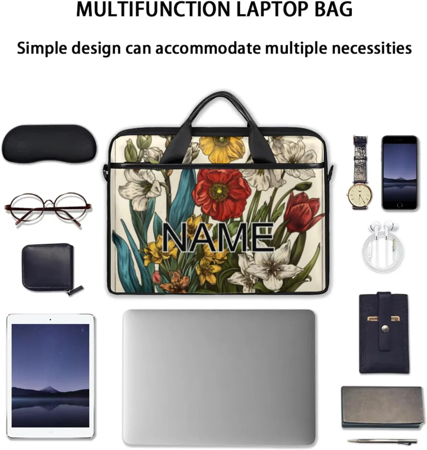 Custom Laptop Bag with Name Personalized 15 Inch Shoulder Computer Bag