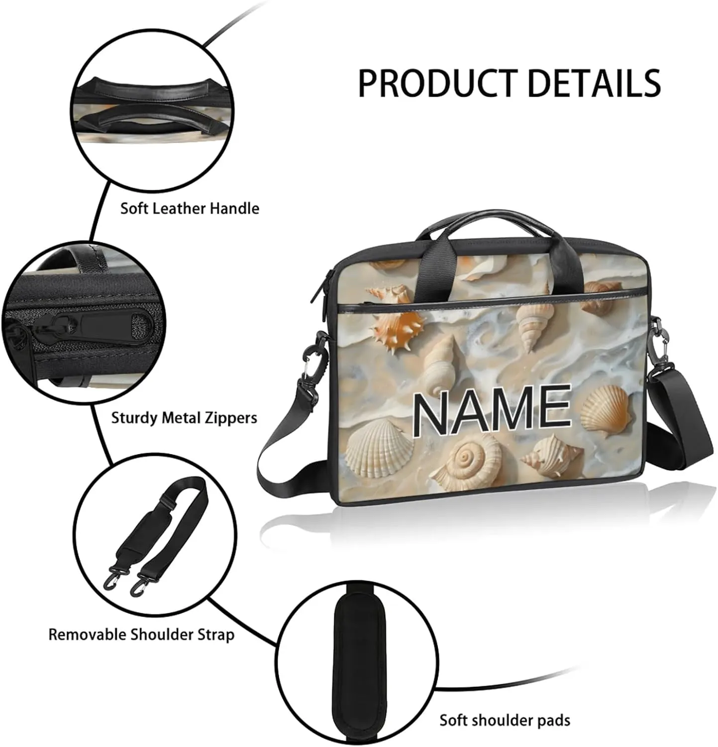 Custom Laptop Bag with Name Personalized 15 Inch Shoulder Computer Bag