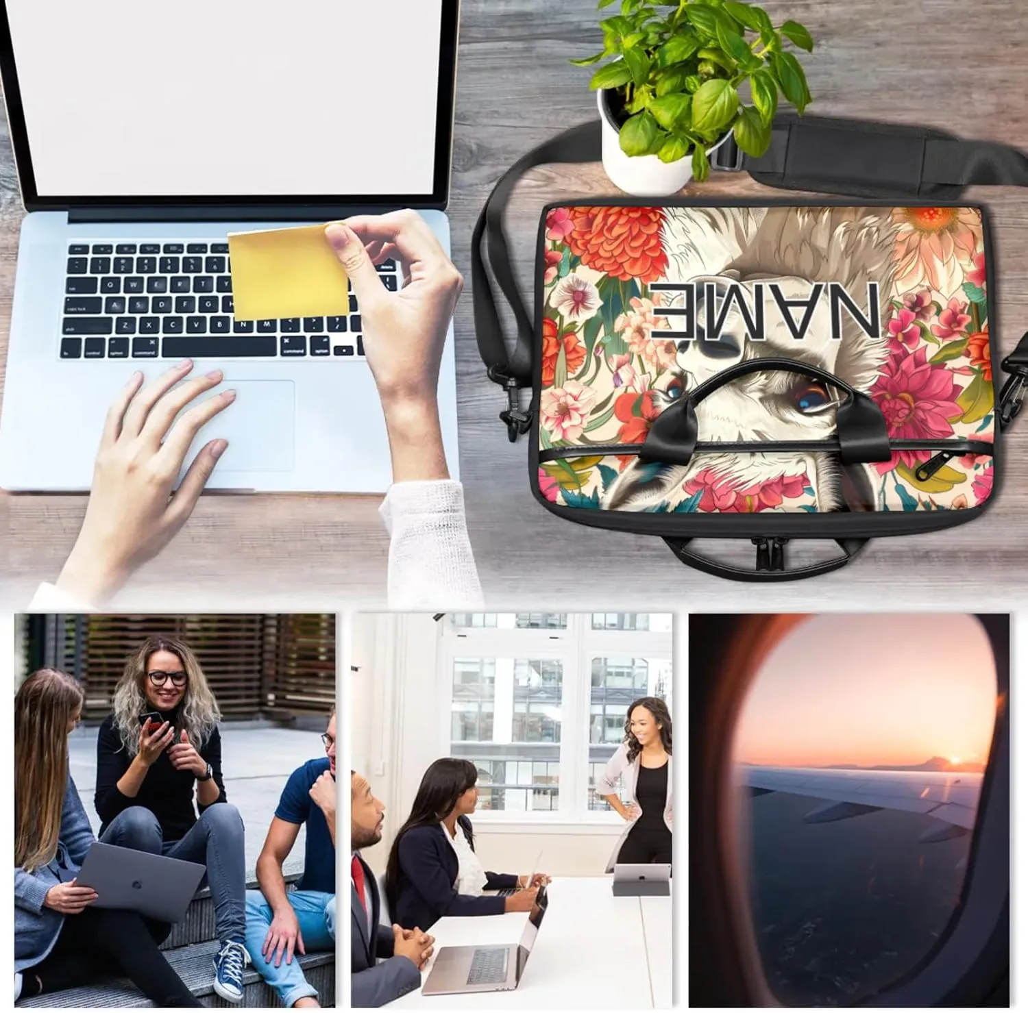 Custom Laptop Bag with Name Personalized 15 Inch Shoulder Computer Bag