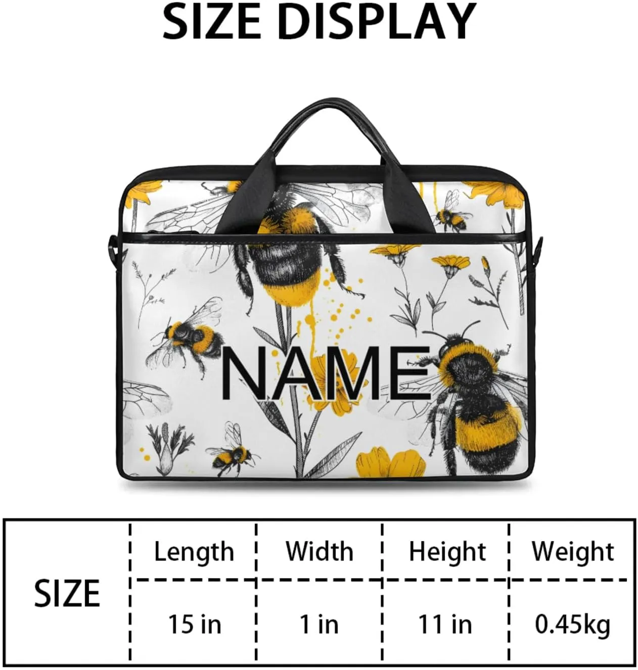 Custom Laptop Bag with Name Personalized 15 Inch Shoulder Computer Bag