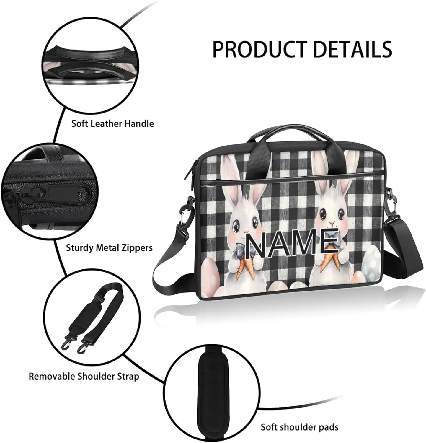 Custom Laptop Bag with Name Personalized 15 Inch Shoulder Computer Bag