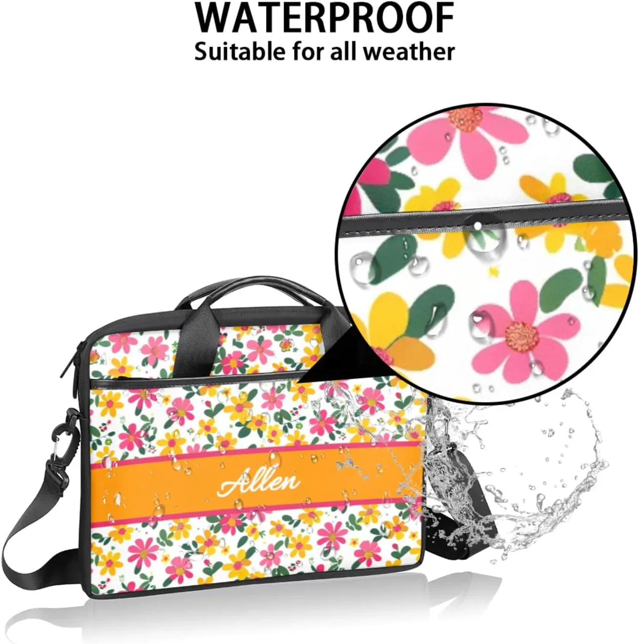 Custom Laptop Bag,Personalized Flower Shoulder Bag for Laptop,Portable Computer Bag,Gifts for Mother/Wife/Daughter