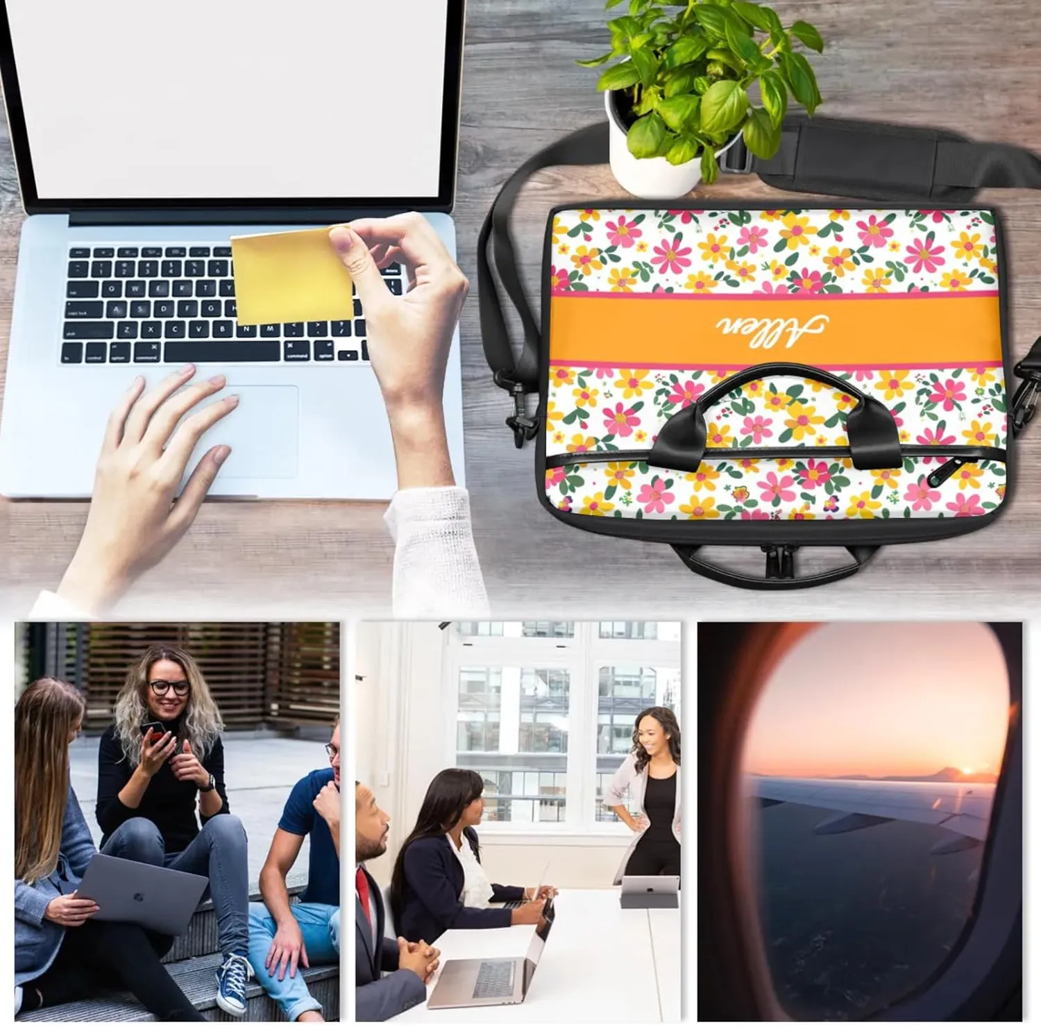 Custom Laptop Bag,Personalized Flower Shoulder Bag for Laptop,Portable Computer Bag,Gifts for Mother/Wife/Daughter