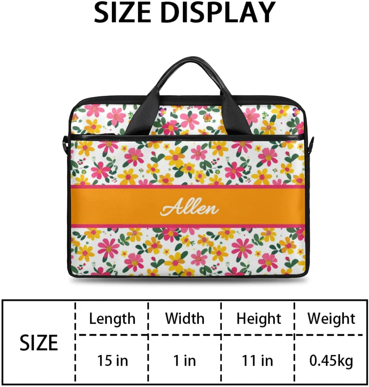 Custom Laptop Bag,Personalized Flower Shoulder Bag for Laptop,Portable Computer Bag,Gifts for Mother/Wife/Daughter