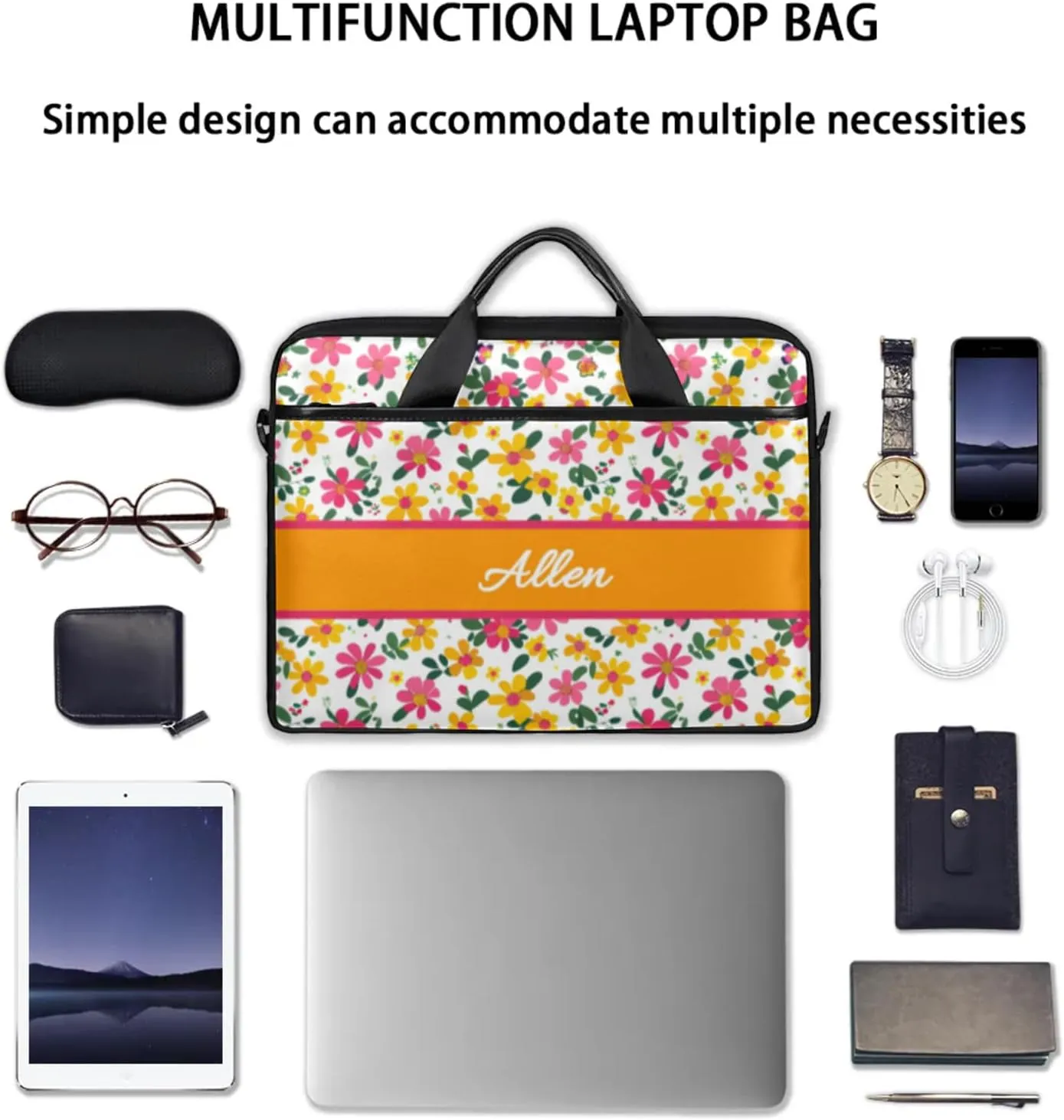 Custom Laptop Bag,Personalized Flower Shoulder Bag for Laptop,Portable Computer Bag,Gifts for Mother/Wife/Daughter