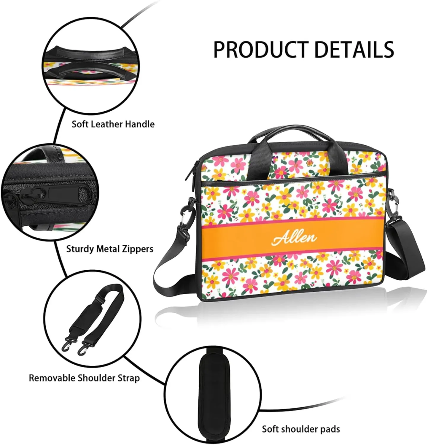 Custom Laptop Bag,Personalized Flower Shoulder Bag for Laptop,Portable Computer Bag,Gifts for Mother/Wife/Daughter