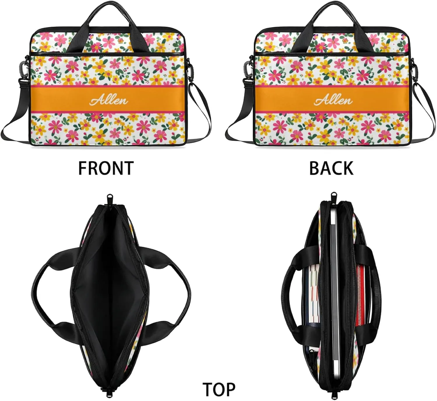 Custom Laptop Bag,Personalized Flower Shoulder Bag for Laptop,Portable Computer Bag,Gifts for Mother/Wife/Daughter