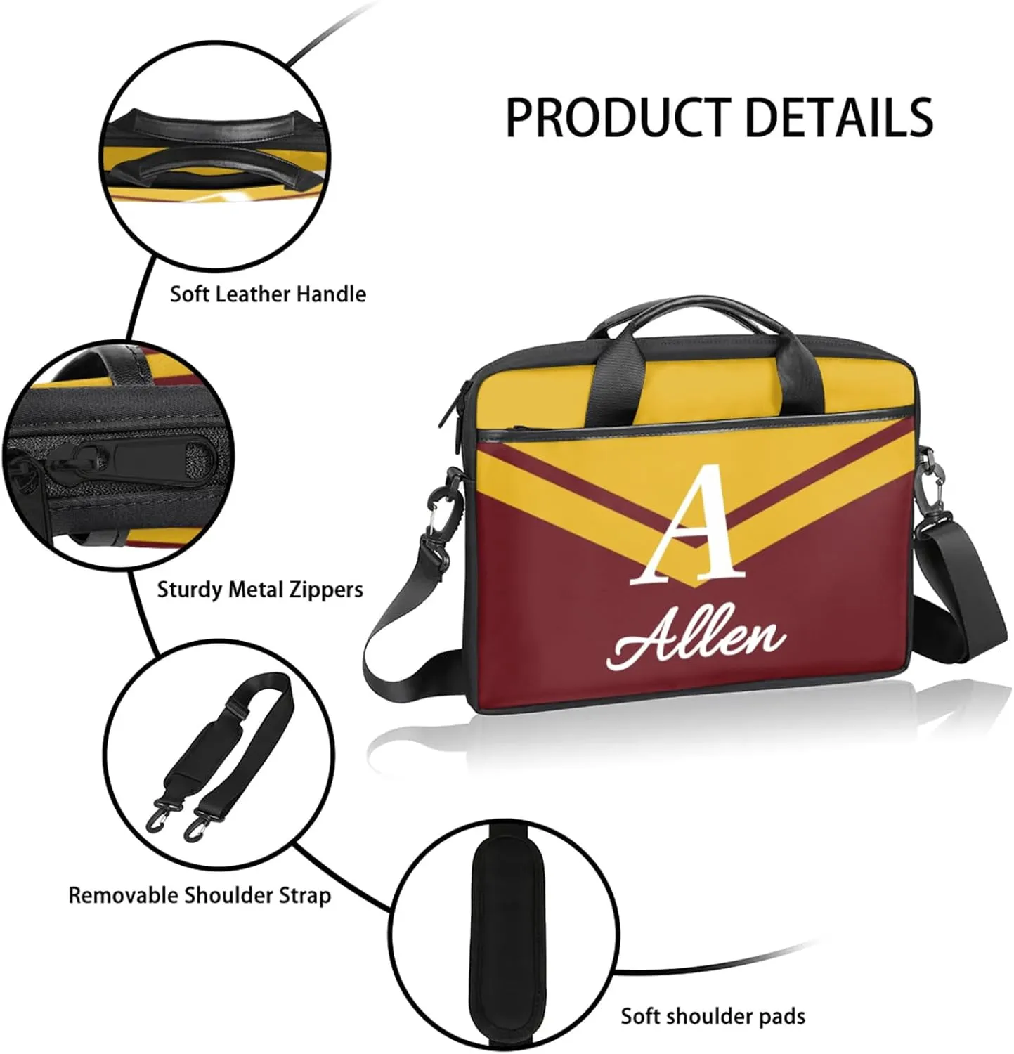 Custom Laptop Bag,Personalized Shoulder Bag for Laptop,Portable Computer Bag,Gifts for Business Office Contrasting Colors