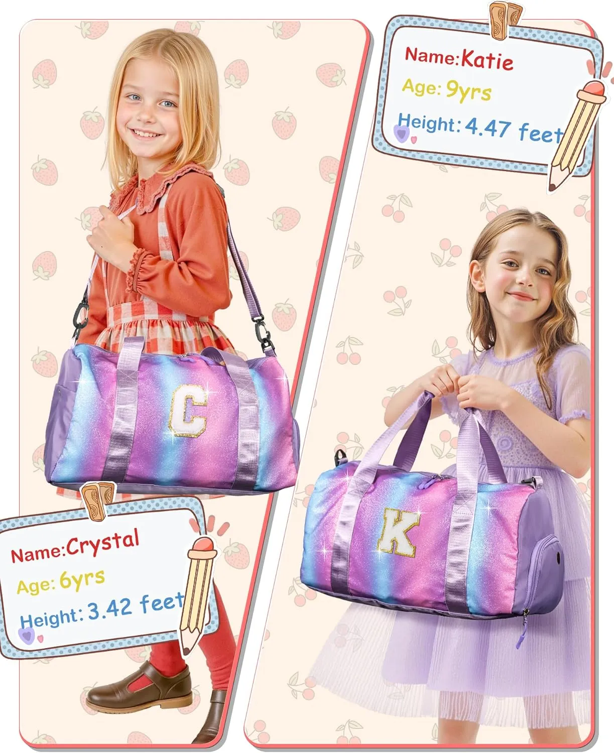 Customized Gifts for Daughter -Girl Gym Bag with Shoe Compartment, Kid Personalized Weekender Overnight Bags, Initial Travel Tote with Makeup Pouch, Sweet Girls Gift for Niece (Letter H)