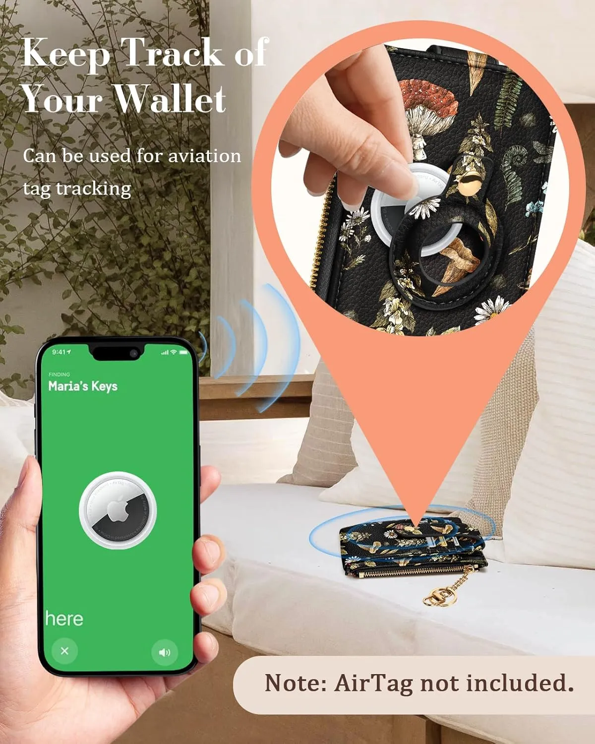 Cute Card Wallet Women with AirTag Holder - Mogu Genuine Leather Small Wallets with Keychain RFID Credit Cardholder Air Tag Aesthetic Coin Purse for Female Ladies Teen Girls