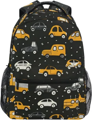 Cute Cars Yellow Backpack 3rd 4th 5th Grade School Bookbag Travel Laptop Daypack Bag Purse for Boys Girls Teens