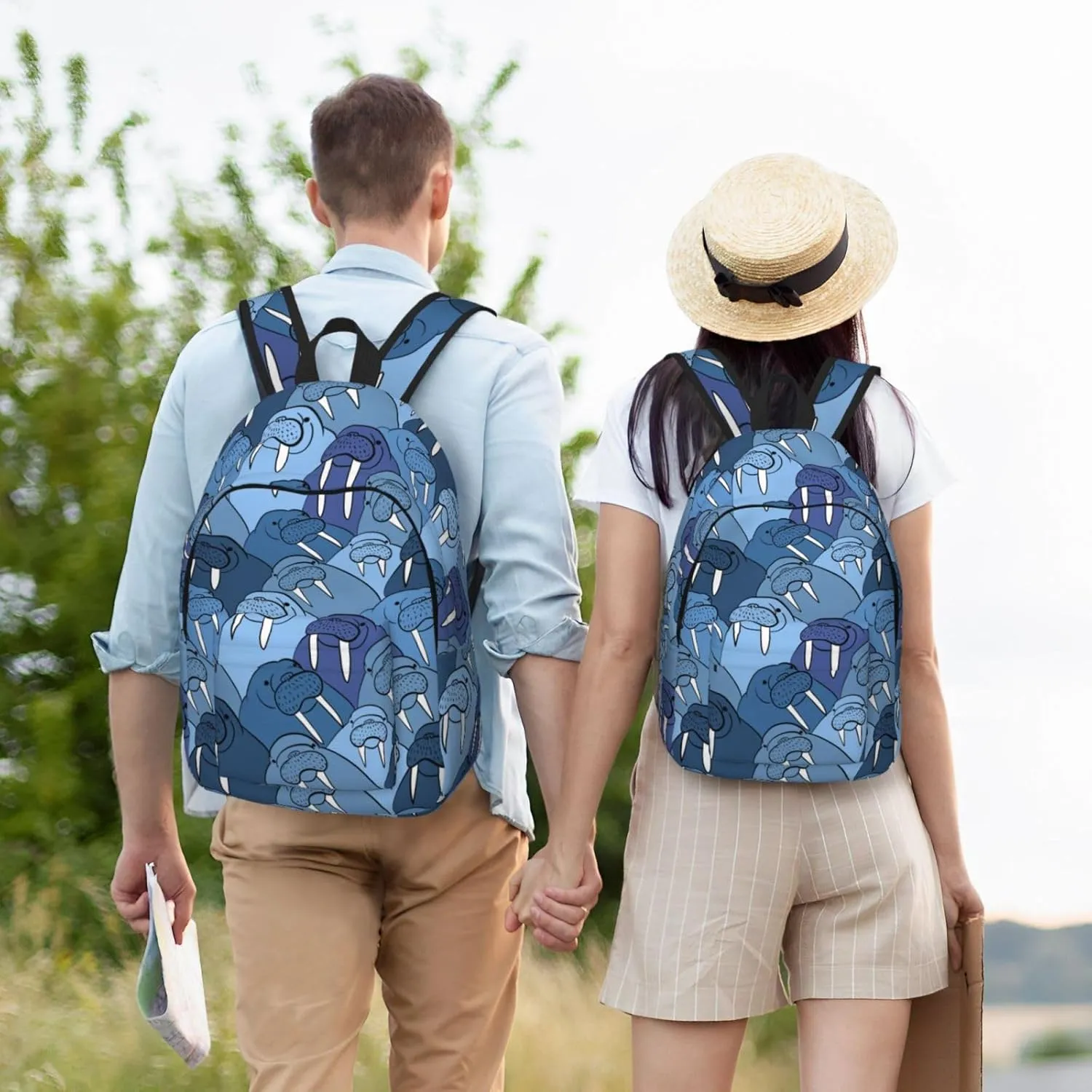 Cute Cartoon Walrus Backpack 17.7 Inch Laptop Backpack Travel Hiking Daypack Multipurpose Bookbag For Men Women