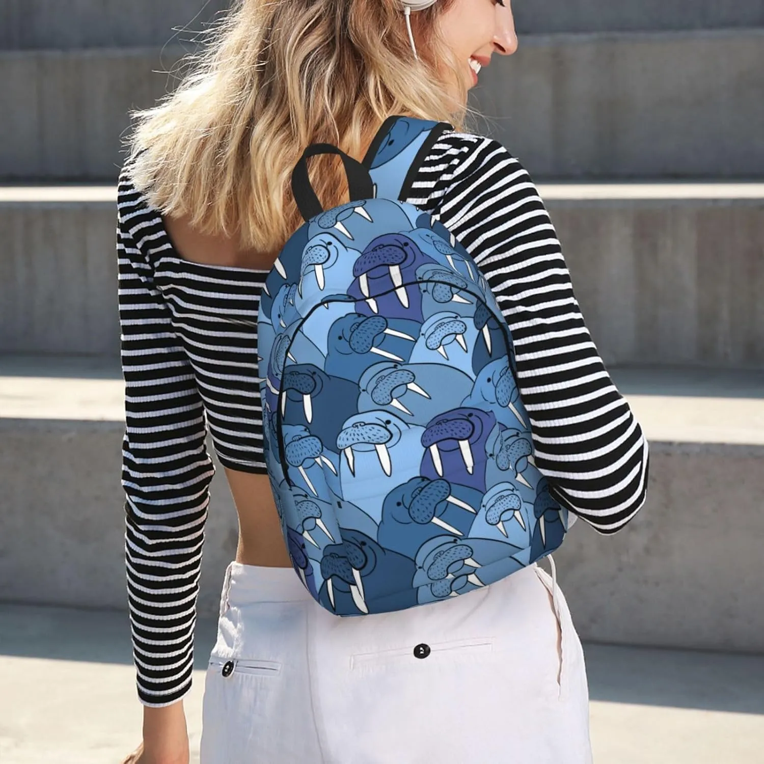 Cute Cartoon Walrus Backpack 17.7 Inch Laptop Backpack Travel Hiking Daypack Multipurpose Bookbag For Men Women