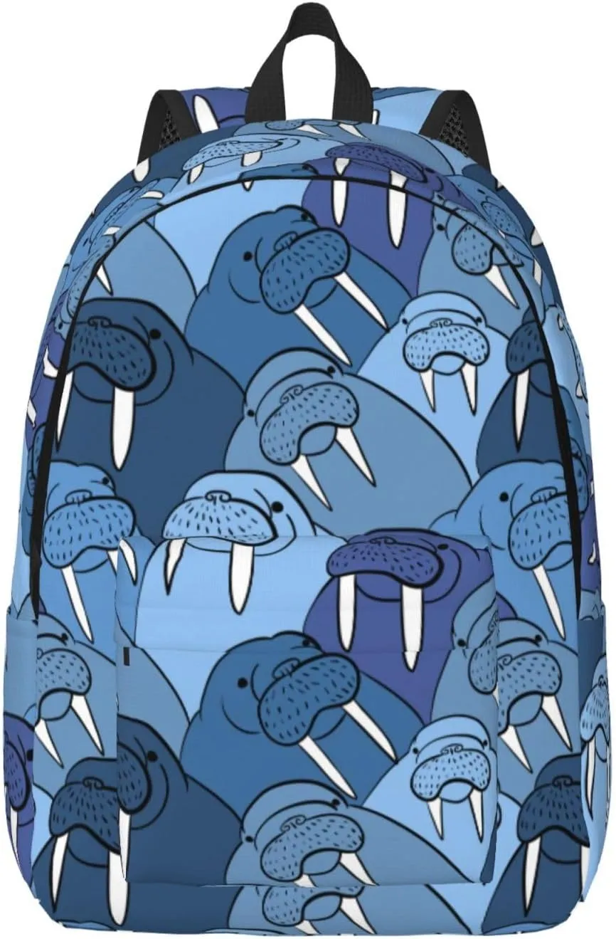 Cute Cartoon Walrus Backpack 17.7 Inch Laptop Backpack Travel Hiking Daypack Multipurpose Bookbag For Men Women