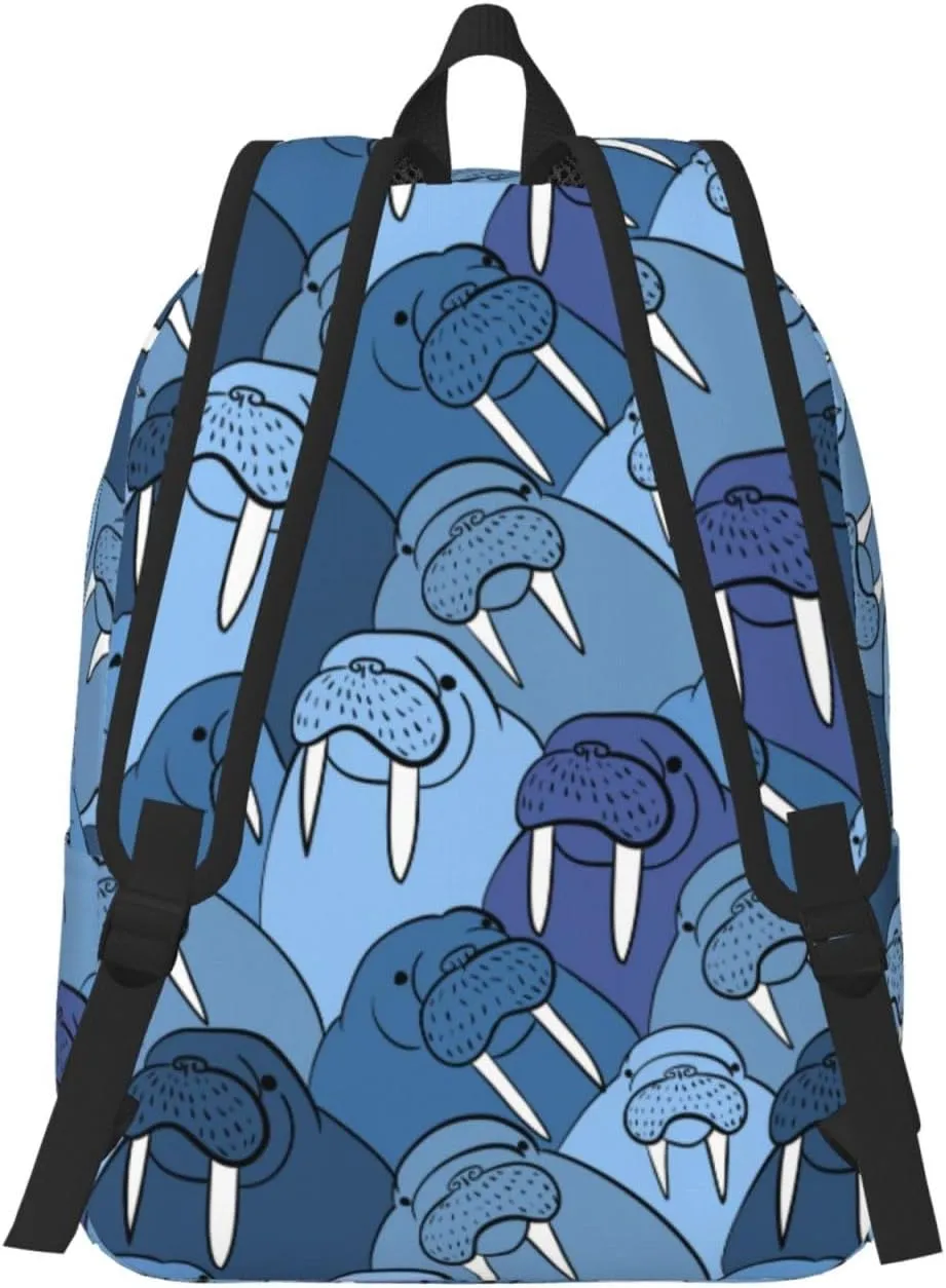 Cute Cartoon Walrus Backpack 17.7 Inch Laptop Backpack Travel Hiking Daypack Multipurpose Bookbag For Men Women