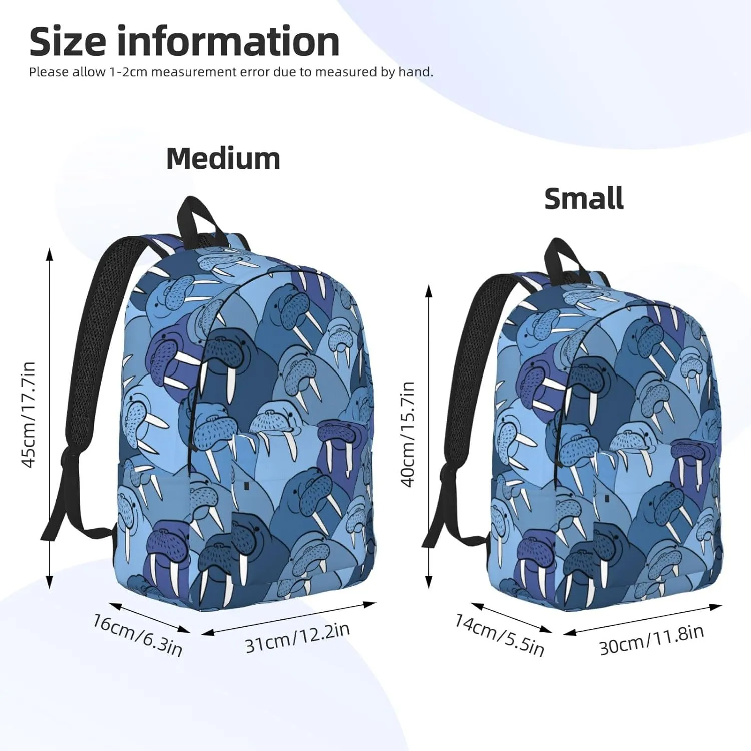 Cute Cartoon Walrus Backpack 17.7 Inch Laptop Backpack Travel Hiking Daypack Multipurpose Bookbag For Men Women