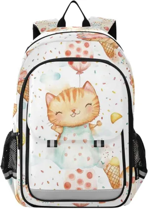 Cute Cat Lemon Cone Backpack for Boys Girls Elementary School Bag Kids Bookbag Travel Rucksack With Reflective Stripes