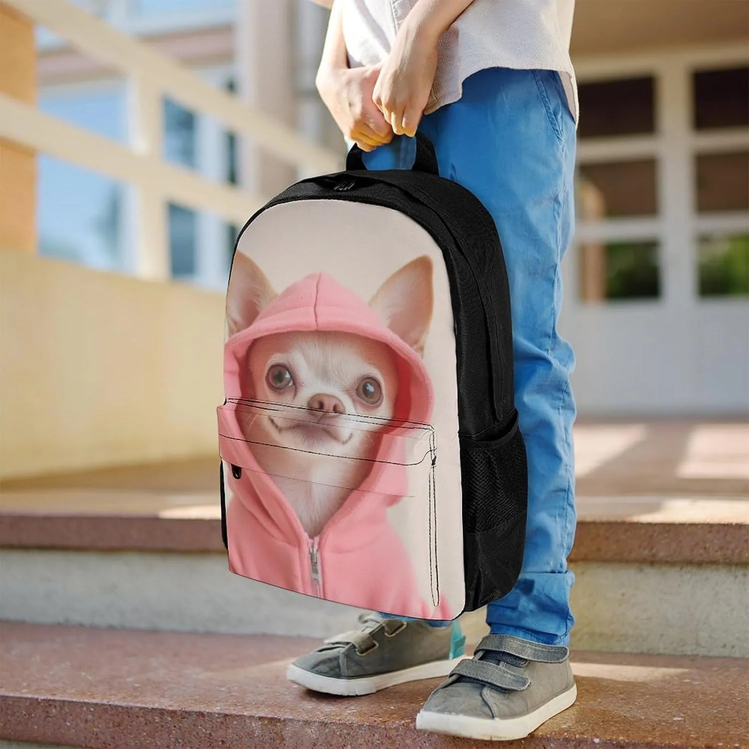 Cute Chihuahua Puppy Dog Rucksacks Polyester Anti-Theft Multipurpose Carry On Bag Large Capacity Gym Outdoor Hiking Backpack With Smooth Zippers