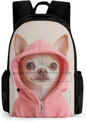 Cute Chihuahua Puppy Dog Rucksacks Polyester Anti-Theft Multipurpose Carry On Bag Large Capacity Gym Outdoor Hiking Backpack With Smooth Zippers