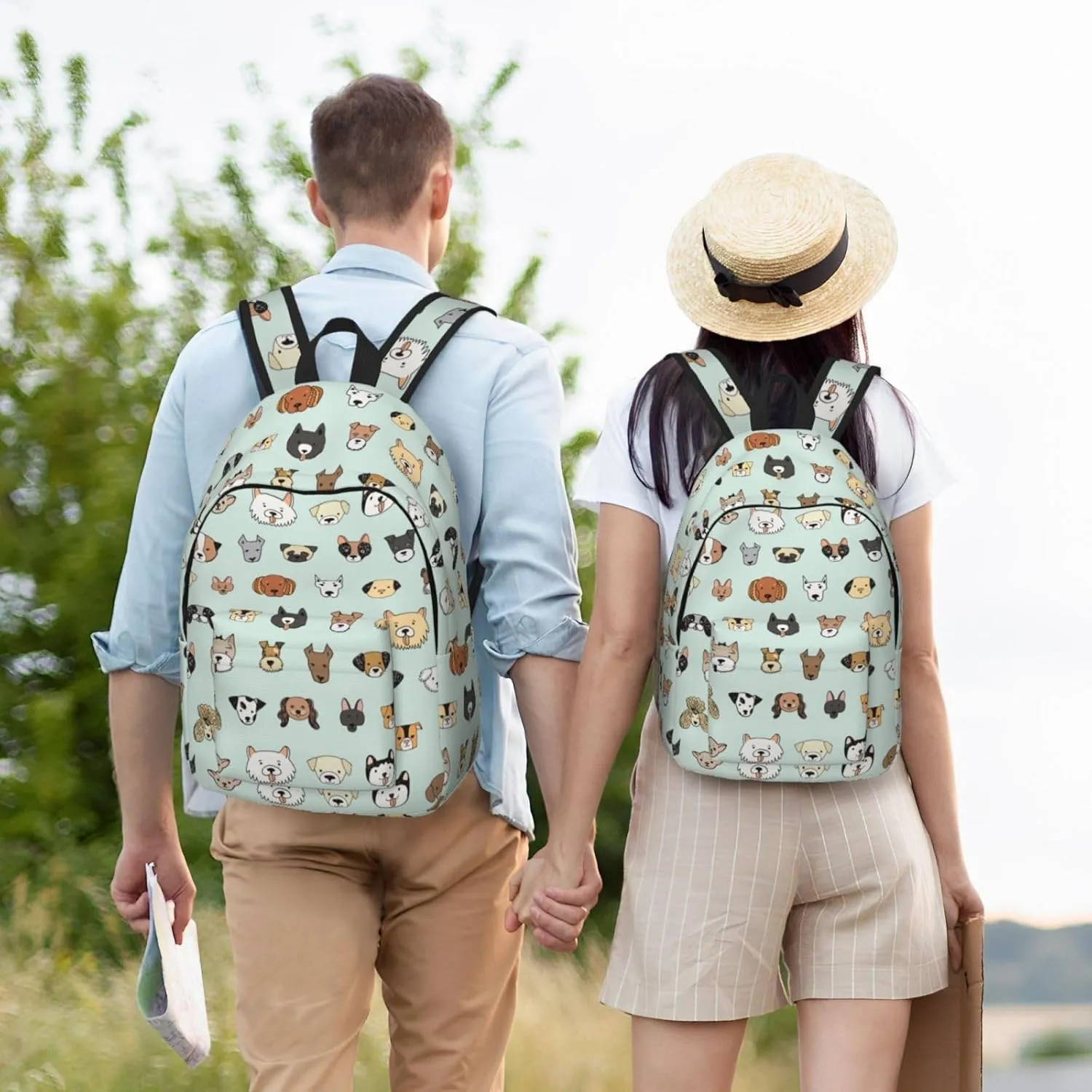 Cute Dogs Pattern Backpack 15.7 Inch Laptop Backpack Travel Hiking Daypack Multipurpose Bookbag For Men Women