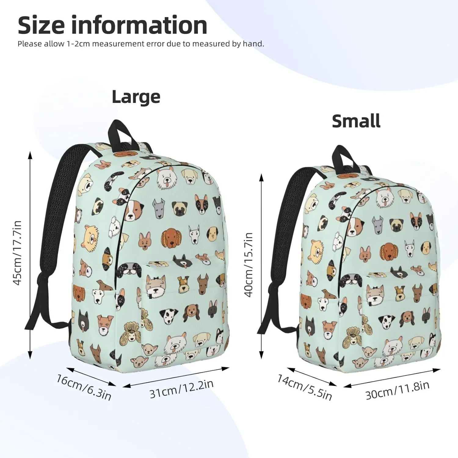 Cute Dogs Pattern Backpack 15.7 Inch Laptop Backpack Travel Hiking Daypack Multipurpose Bookbag For Men Women