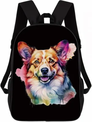 Cute Laptop Backpack Watercolor Cute Norwegian Lundehund Dog Shoulder Bags Travel Backpack 17 Inch Black