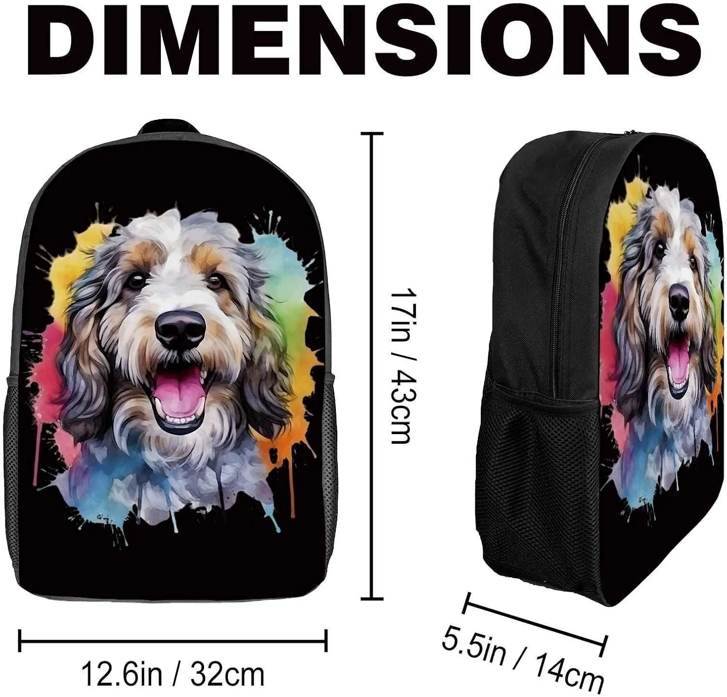 Cute Laptop Backpack Watercolor Norwegian Lundehund Dog Shoulder Bags Travel Backpack 17 Inch Black