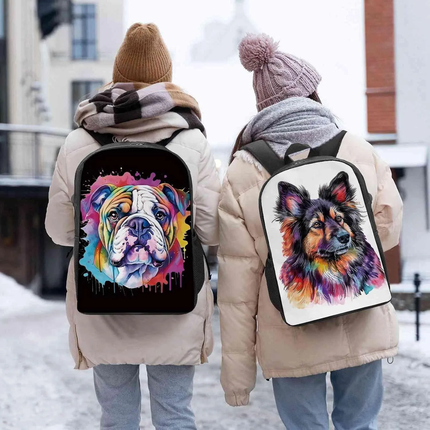 Cute Laptop Backpack Watercolor Norwegian Lundehund Dog Shoulder Bags Travel Backpack 17 Inch Black
