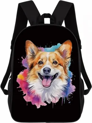 Cute Laptop Backpack Watercolor Norwegian Lundehund Dog Shoulder Bags Travel Backpack 17 Inch Black