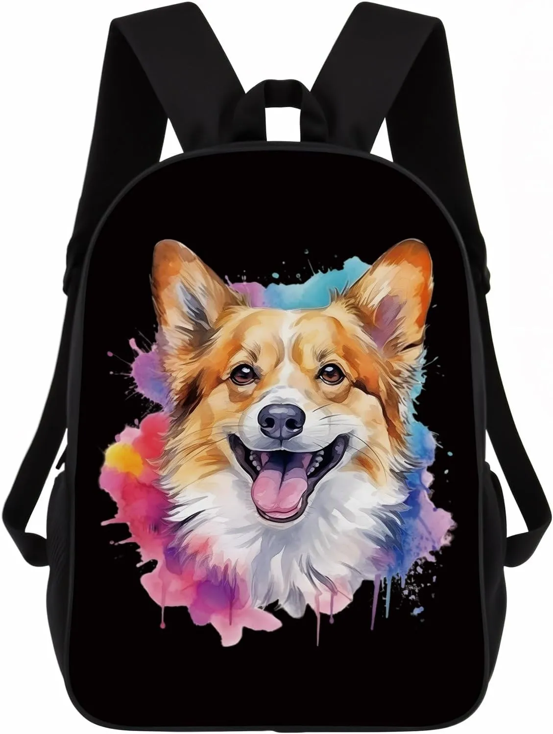 Cute Laptop Backpack Watercolor Norwegian Lundehund Dog Shoulder Bags Travel Backpack 17 Inch Black