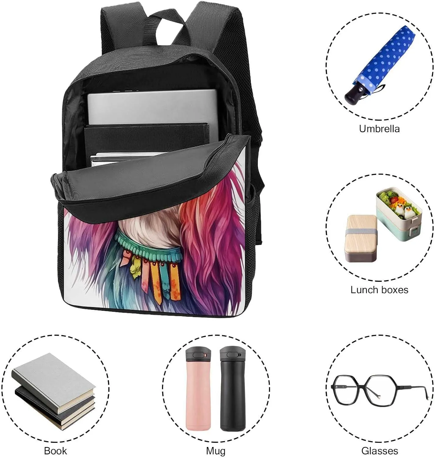 Cute Laptop Backpack Watercolor Norwegian Lundehund Dog Shoulder Bags Travel Backpack 17 Inch Black