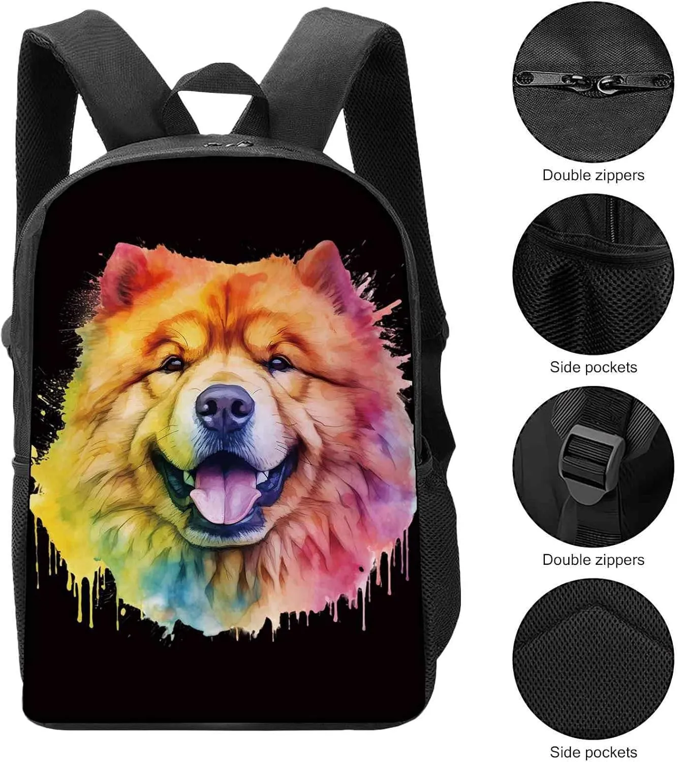 Cute Laptop Backpack Watercolor Norwegian Lundehund Dog Shoulder Bags Travel Backpack 17 Inch Black