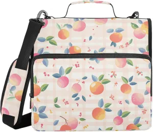 Cute Peach Plaid 3 Rings 1.5 inch Zipper Binder Organizer with Handle and Removable Shoulder Strap Includes Zip Pocket Document Organizer for School