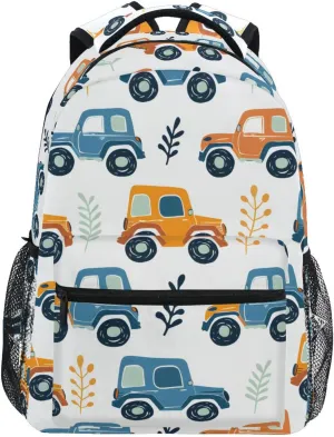 Cute Road Cars Backpack 3rd 4th 5th Grade School Bookbag Travel Laptop Daypack Bag Purse for Boys Girls Teens