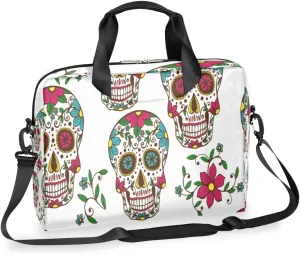 Cute Skeleton Flower Laptop Bag 16 Inch with Shoulder Straps & Handle Water-Resistant Durable Messenger Bag for Men Women Business Office Travel Gifts
